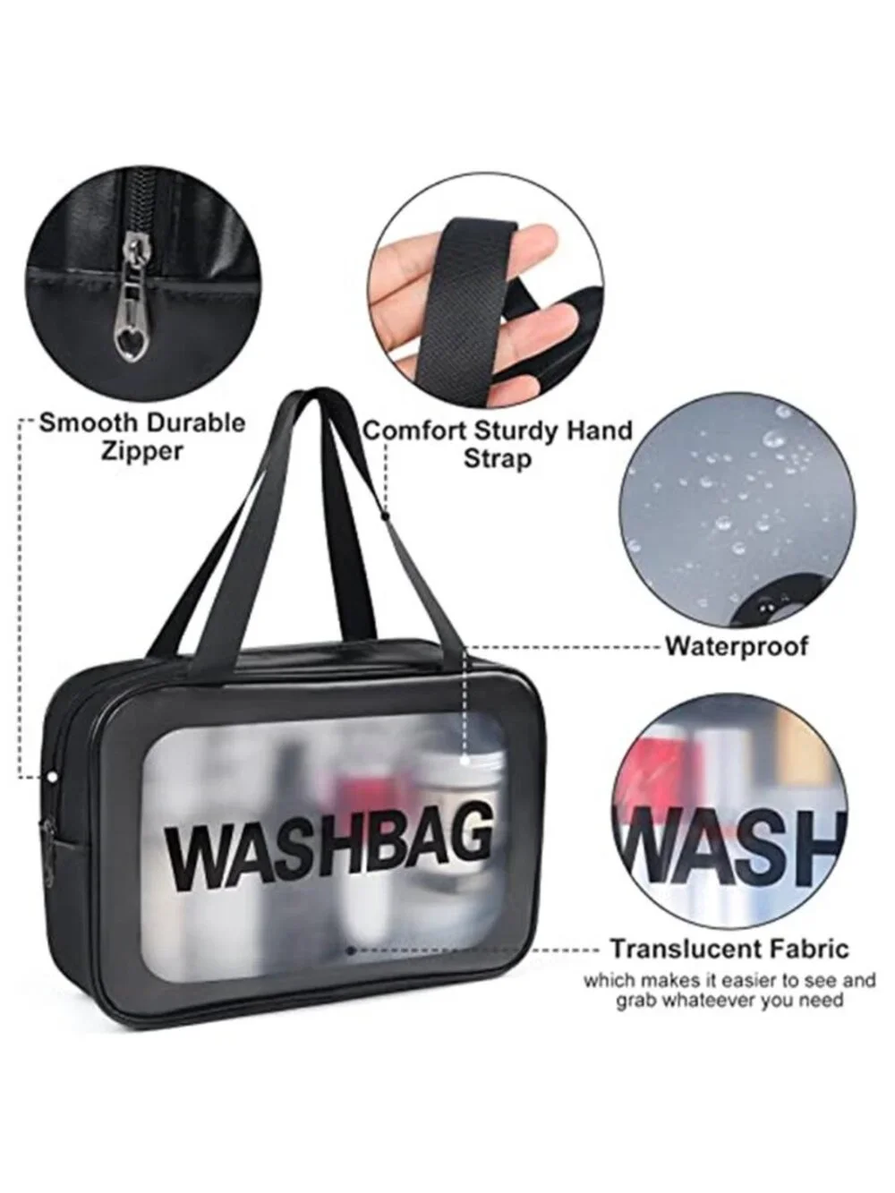 4pcs PU Leather Portable Toiletry Bags with Handle, Translucent